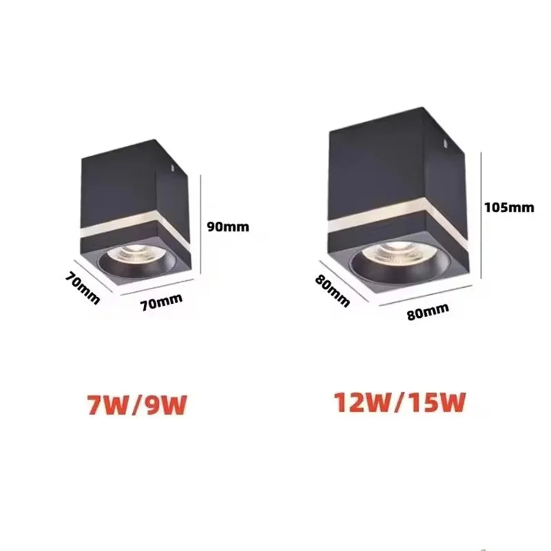 Square Surface Mount LED Downlight - No-Drill Ceiling Spotlight (7W-15W)