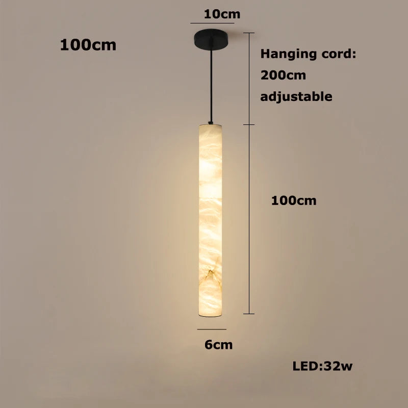 Elevate Your Dinning Room With Our Marble Cylinder Led Pendant Light Dimming Function White Linear Alabaster Gold Silver