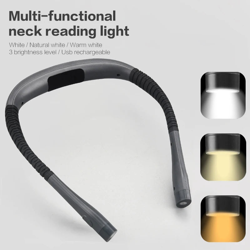 LED Neck Reading Light Book Light for Reading in Bed Bendable Arms Rechargeable Perfect for Reading Running Knitting Camping