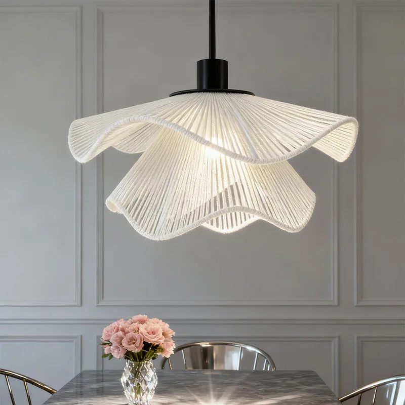 Handmade Rattan Flower Pendant Lamp - Organic LED Chandelier for Living Room