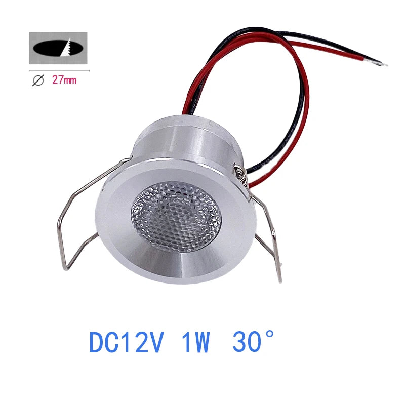 Mini 12V 1W Embedded LED Downlight Ceiling Spotlight - Small Built-in Recessed Cabinet & Bathroom Light (Silver, White, Black Shell)