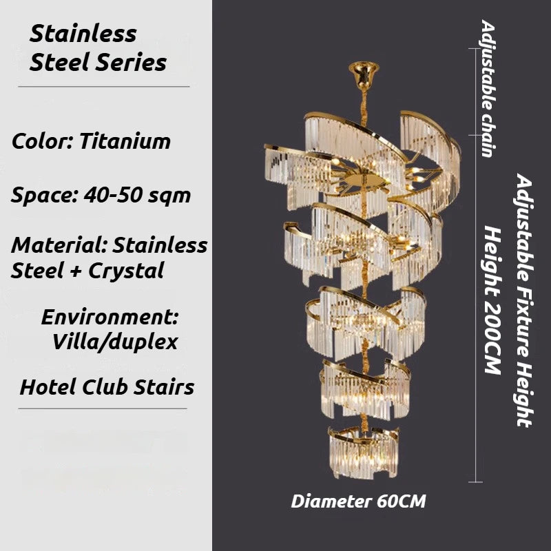 2026 Luxury Customizable Large Chandelier Pendant Light Ceiling Lamp Dimmable K9 Crystal Luster For Staircase Luminaire