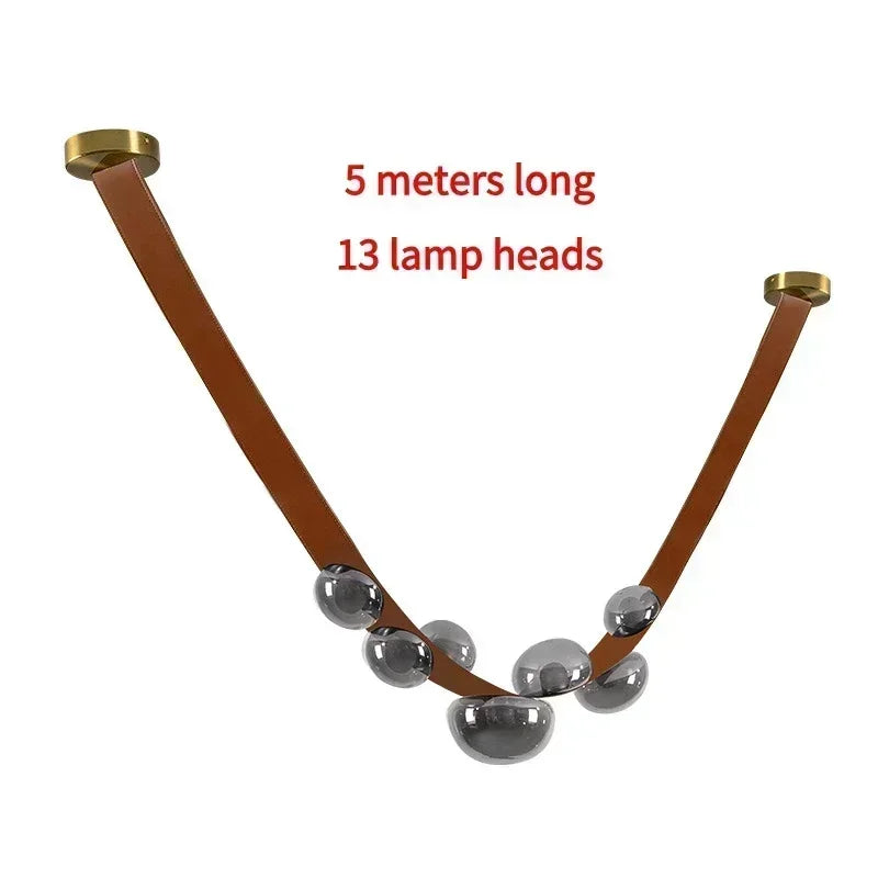 Nordic Minimalist Pendant Lamp Leather Glass Led Lights Modern Living Room Home Decoration Dining Villa Hanging Chandelier