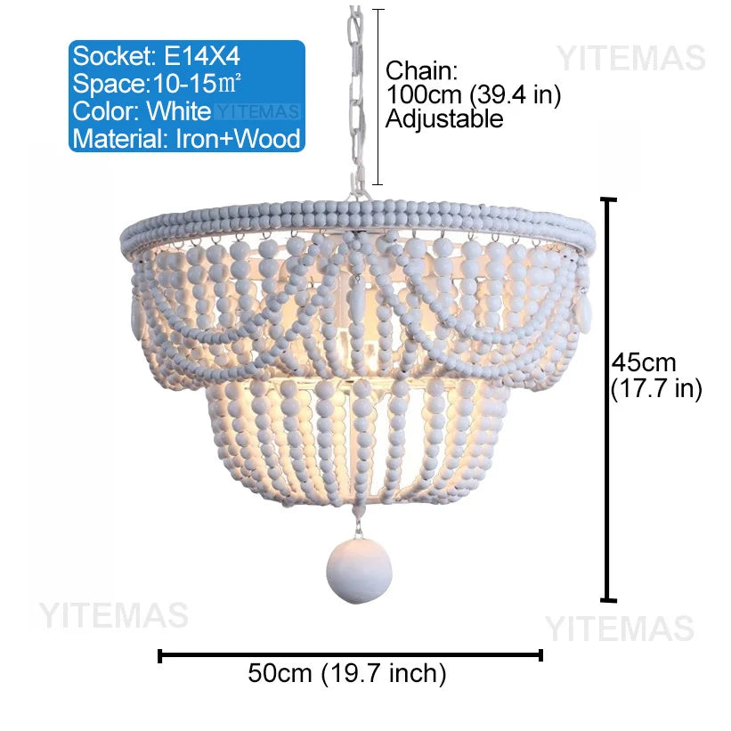 Vintage Black Pendant Chandelier Wood Beaded Antique Lighting Foyer Dining Nordic Chandelier Bedroom Pendant Kitchen Lamps