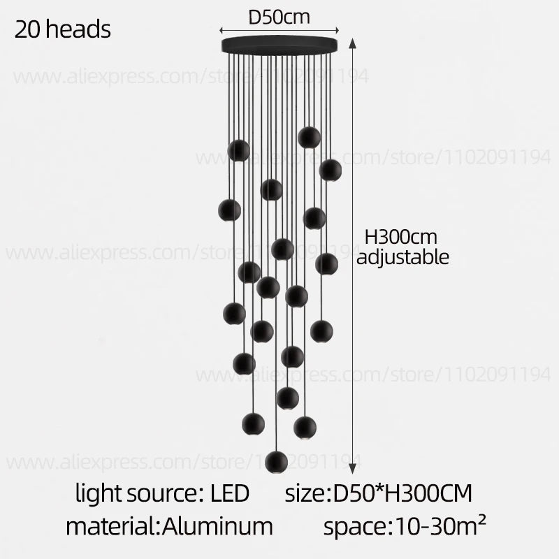 Orb Chandelier Interior Lighting Decorative Lamps Black Circular Penthouse Designer Living Room Pendant Stairwell Chandelier