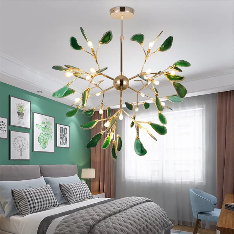 LED Agate Chandelier Modern Firefly Chandelier Living Room Bedroom Flower  Bedroom Kitchen Indoor Tree Branch Pendant Light