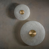 Art Deco Round LED Wall Sconce - Natural Marble & Brass Corridor Light