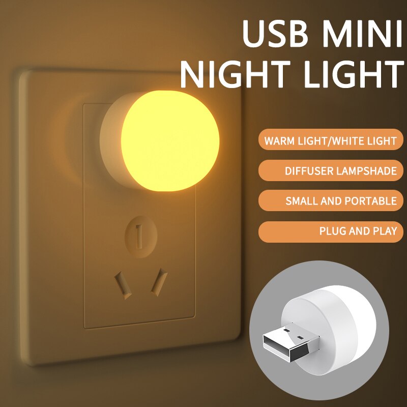 USB Plug Lamp Computer Mobile Power Rechargeable Lamp Book Light LED Eye Protection Reading Light Small Light Night Light