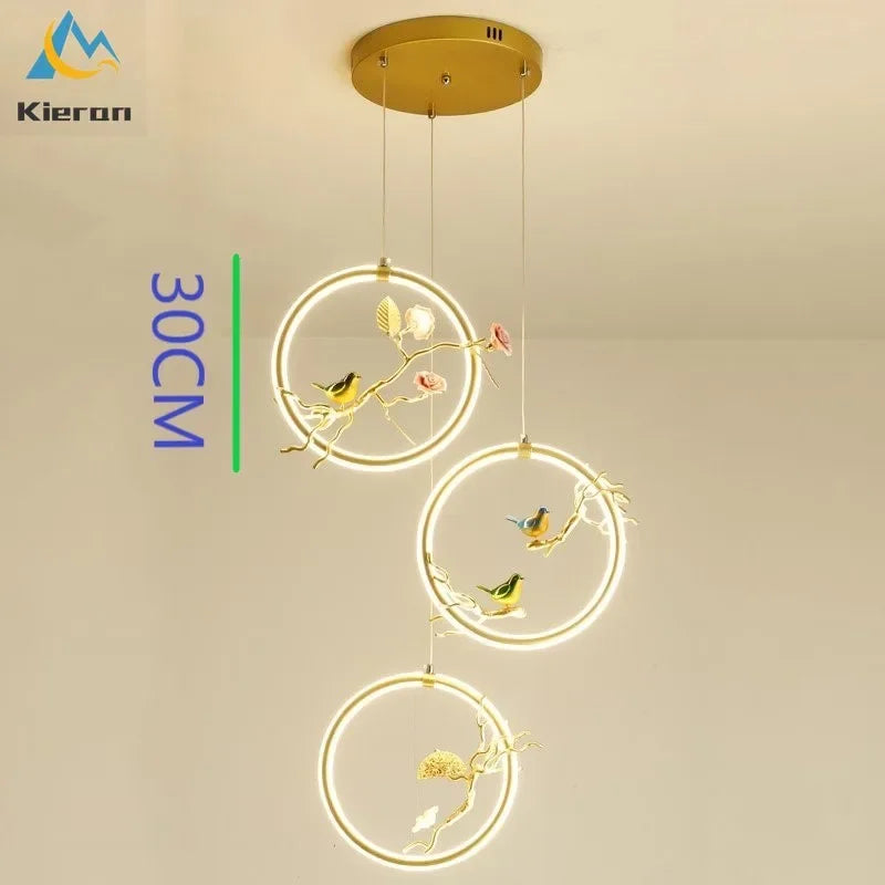 Modern Simple Bird LED Chandelier Bedroom Study Bedside Dining Room Flower Pendant Lights Living Room Decor Wreath Pendant Lamps