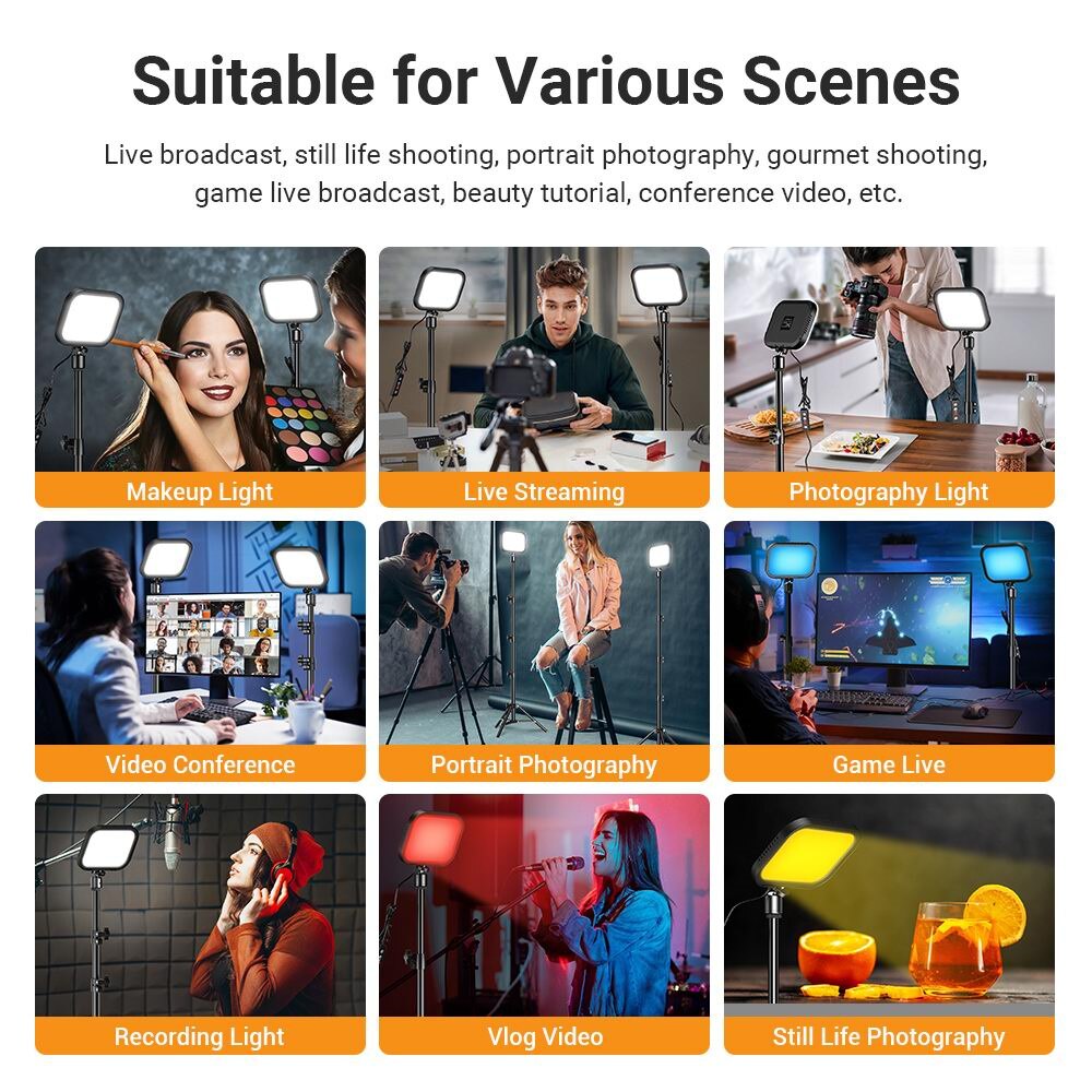 2Pack LED Fill Lamp Video Light Panel 3300K-5600K Photography Lighting Live Stream Photo Studio Light w Tripod Stand RGB Filters