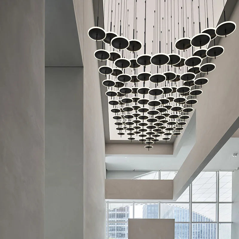 Pendant Lights for Living Room Design Led Modern Black Iron Art Circular Chandelier for Hotel Customized Large Chandeliers