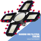 200W Deformable LED Garage Light (E26/E27) AC85-265V - Foldable High Bay Ceiling Lamp for Workshop, Warehouse & Basement