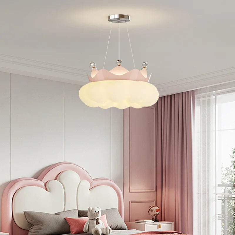 2025 New Crown LED Pendant Lamp Children's Room Restaurant Boy Girl Bedroom with Remote Control Chandelier Study Lighting Decor