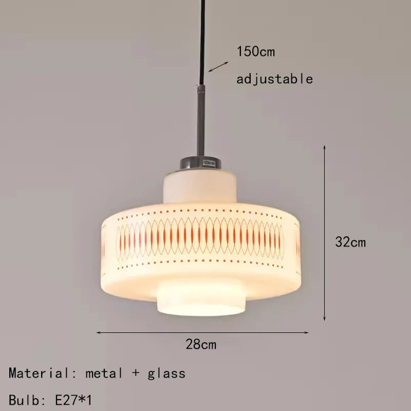 Nordic White Glass Globe Pendant Light with Red Flex Cord - E27 Modern Art Deco Ceiling Hanging Lamp Fixture for Restaurant, Bar & Bedroom
