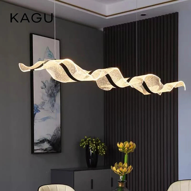 Nordic Creative Led Chandelier Design Long Wave Pendant Lights Restaurant Bar Lamp Dining Room Home Decor Hanging Light Fixture