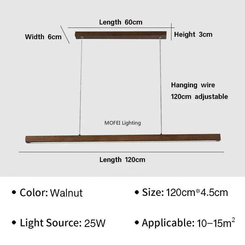 Nordic Long Wood Strip LED Pendant Light Dining Table Lamp Minimalism Suspension Chandelier Living Dining Room Lighting Fixture