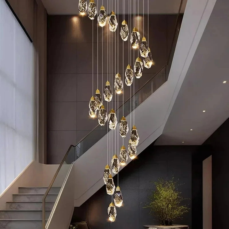 Modern Home Decoration Crystal Ceiling Lights Chandelier Staircase Pendant Lamp Living Room Hanging Lights Interior Lighting
