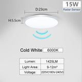 220V Radar Motion Sensor LED Ceiling Light - Cold White Flush Mount Lamp