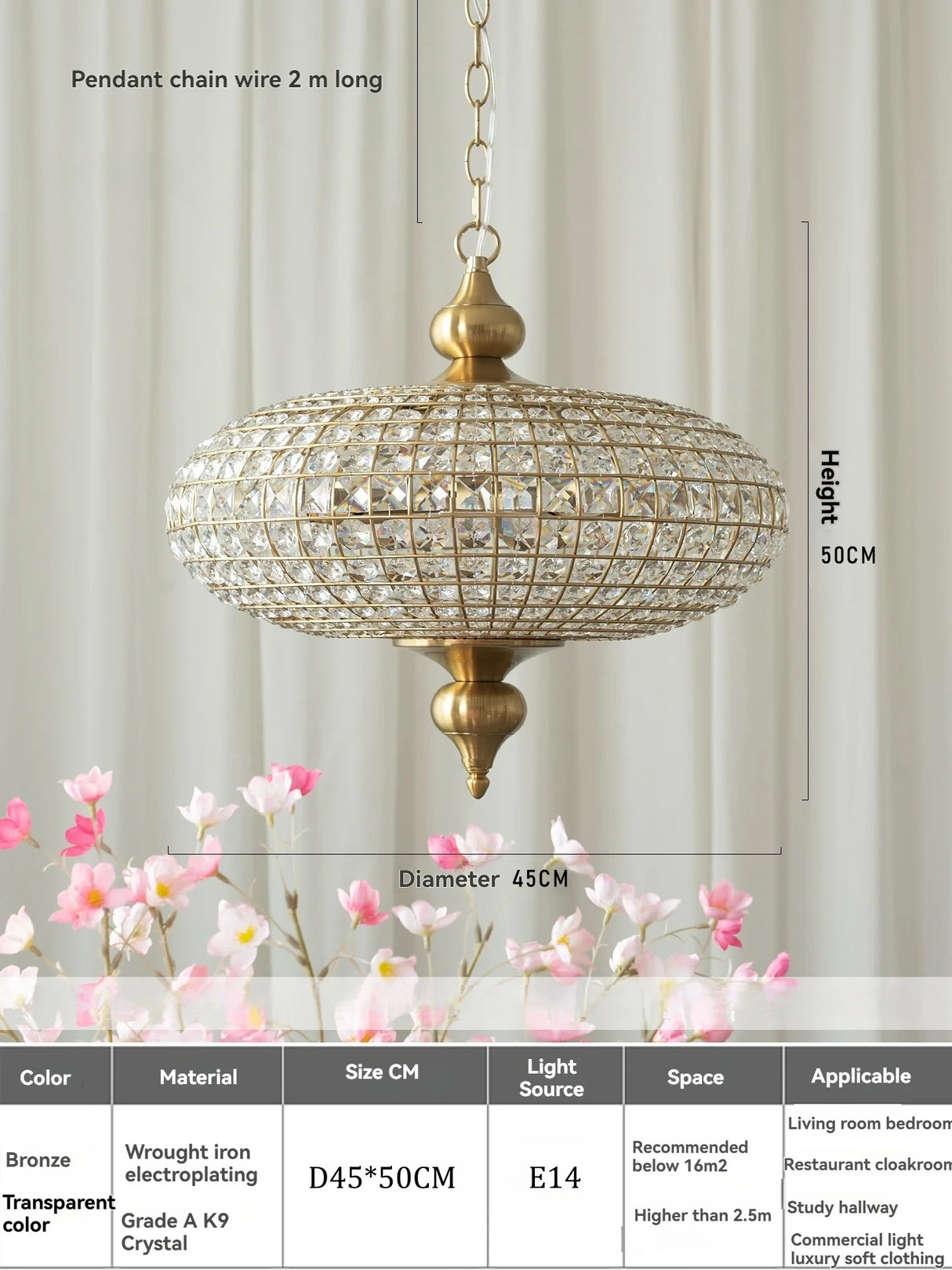 Vintage K9 Crystal Pendant Lights for Living Room Bedroom American Copper Crystal Ceiling Chandelier for Dining Room Kitchen Bar