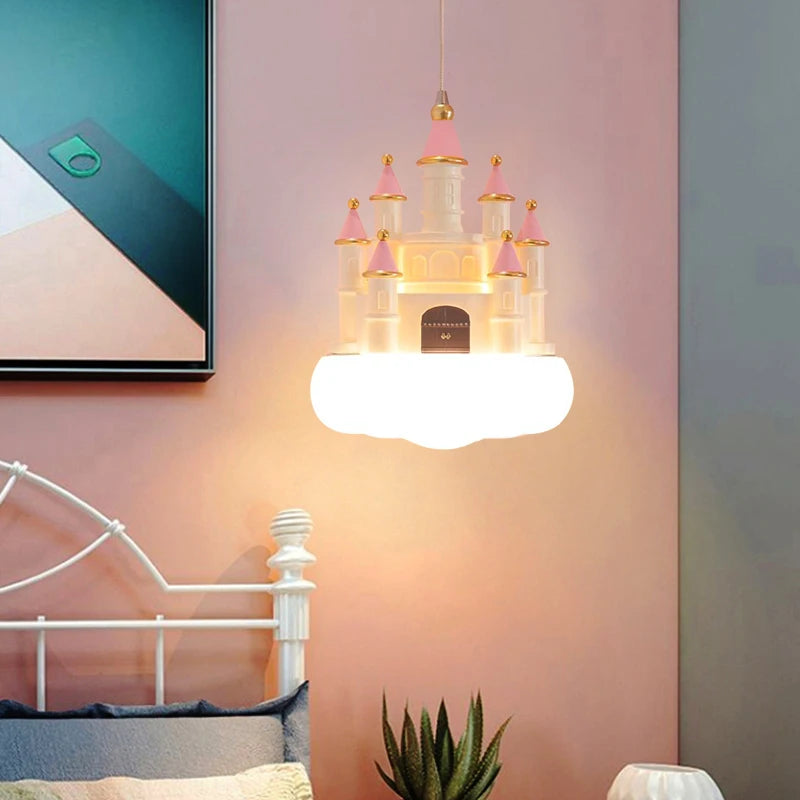 Minimalist New Pendant Light Girls Creative Pink Castle Clouds Small Chandelier Children&#39;s Room Bedside Bedroom LED Hanging Lamp