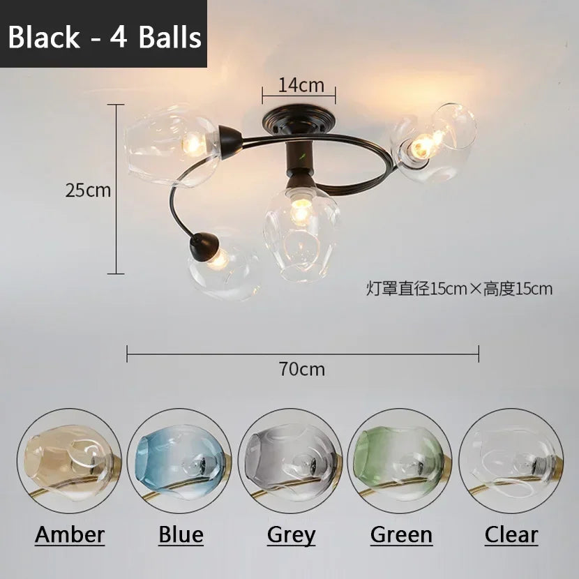 Creative Magic Bean LED Molecular Chandeliers Green Blue Grey Modern Glass Ball Ceiling Light Restaurant Table Room Chandeliers