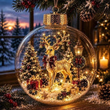 8CM Acrylic Material Christmas Ball Ornament with Light Size Hanging Christmas Decor Transparent Design Santa Claus Pendant