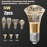 Acrylic Crystal Mini Pendant Light 2pcs - E27/E14 LED Fairy Lamp for Bedroom & Kitchen, Warm White/Cold White, 110V-220V