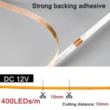 3mm Ultrafine COB LED Strip Light (5m, 400 LEDs/m) - 12V/24V Dimmable Flexible High-Density Tape for TV & Room Accent