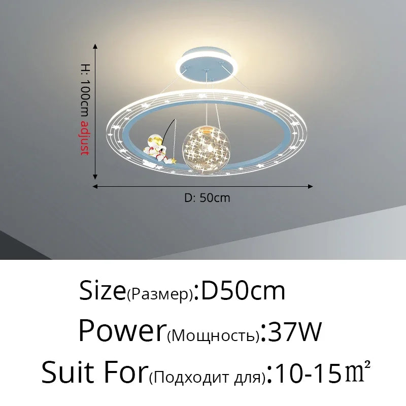 Children's Room Light Creative Space Astronaut Room Pendant Light Cartoon Starry Sky Eye Protection Light Dimmable with Remote