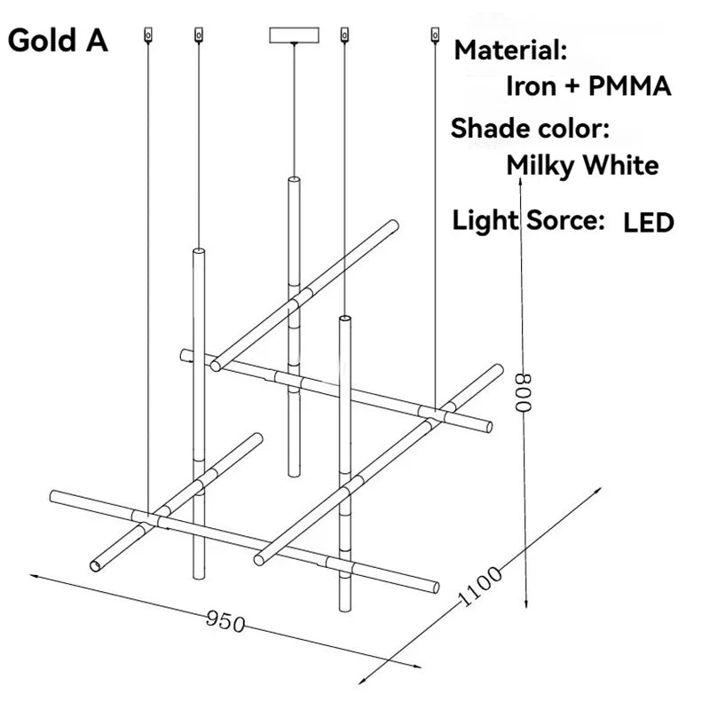 Italian Gold Modern LED Multi-Head Chandelier - Minimalist Pendant Hanging Light Fixture for Staircase, Living Room & Dining Table