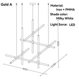 Italian Gold Modern LED Multi-Head Chandelier - Minimalist Pendant Hanging Light Fixture for Staircase, Living Room & Dining Table