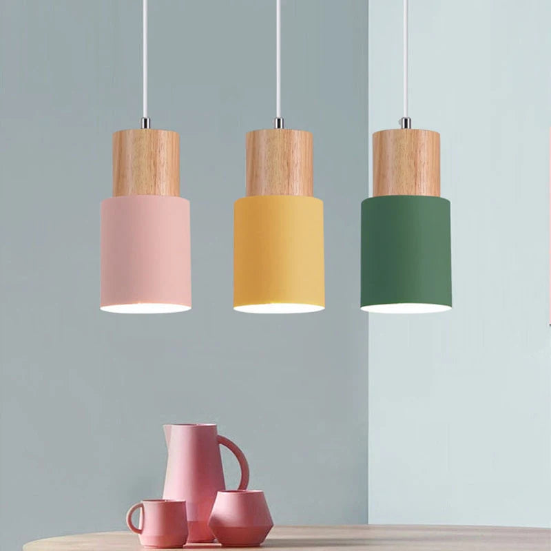 Nordic Pendant Light Wooden Macaron LED Iron Hanging Lamps For Living Room Bedroom Bedsides Restaurant Cafe's  Home Decor's Lighting