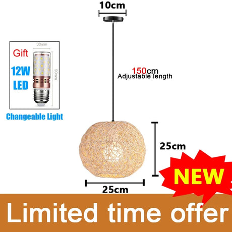 Handmade Vintage Pendant Lamp Bamboo Restaurant Café Chandeliers Wood Base E27 Bulb Lighting Hotel Bedroom Interior Classical