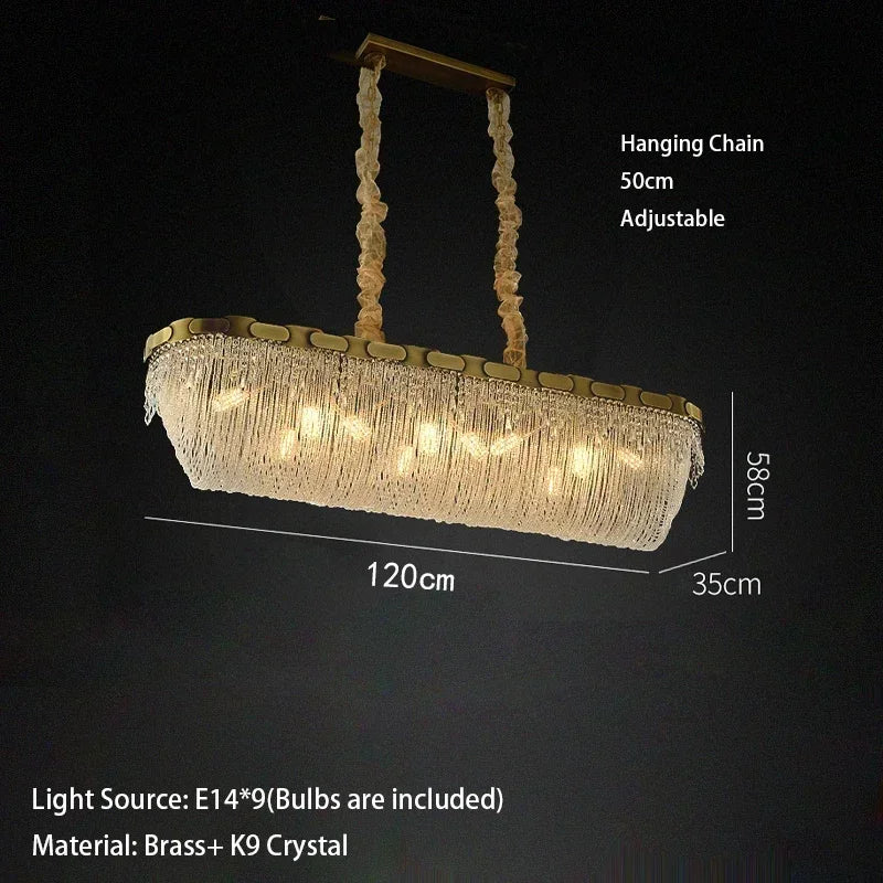 Luxury Brass Crystal Bead Curtains Chandeliers 2025 Modern LED Home Decor Hanging Lamps for Ceiling Living Room Lighting Fixture