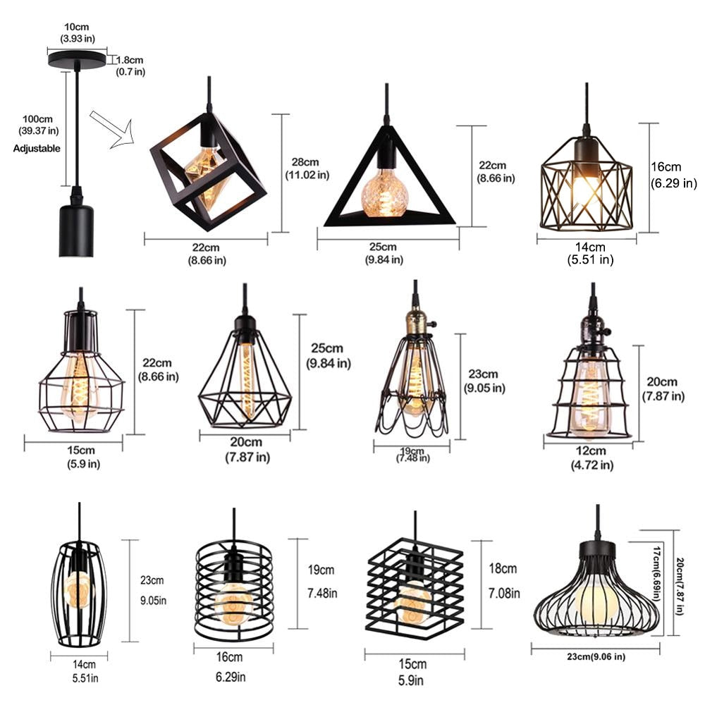 Modern Cage Pendant Light E27 Iron Minimalist Vintage Scandinavian Loft Pyramid Pendant Lamp Metal Hanging Ceiling Lamp Fixtures