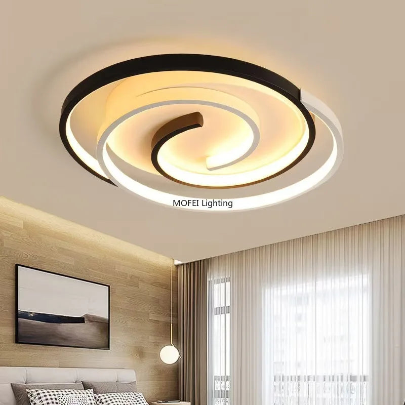 Modern LED Ceiling Lamp Simple Black White Bedroom Light Creative Energy Saving Eye Care Room Lighting Fixture Minimalist Design