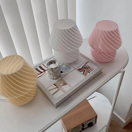 Murano Glass Desk Lamp Glass Table Bedside Lamps Vintage Striped Small Mushroom Decors Ambient Light Bedroom Livingroom
