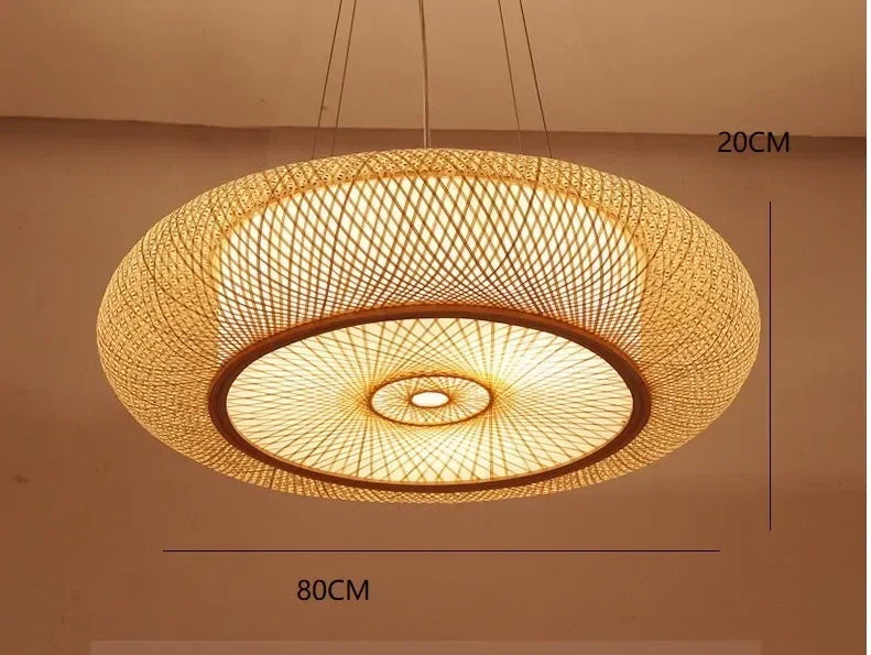 Handwoven Rattan Pendant Light, Sculptural Bamboo Hanging Lamp for Dining Room, Tea Room, Bedroom and Living Area