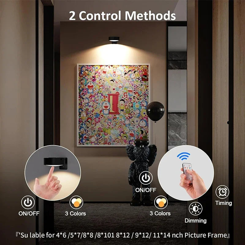 2-Pack Wireless Rechargeable Picture Lights - Magnetic LED Art & Painting Lamp (3 Colors)