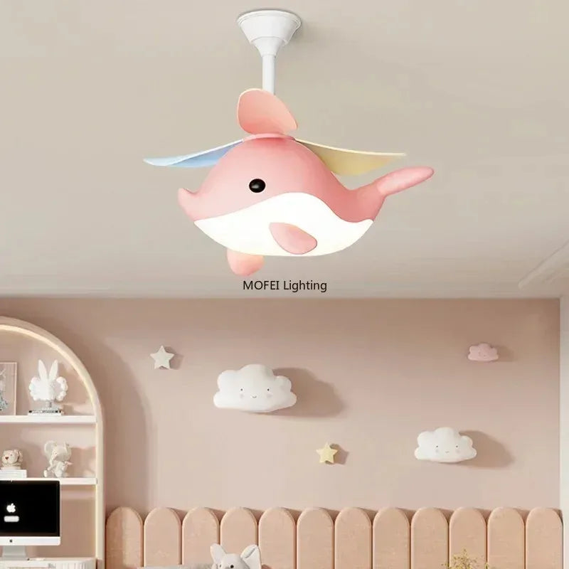 2026 New Nordic Fan Pendant Lamp Creative Airplane Cartoon Fish Children's Bedroom Chandelier Personality Fan Light Fixture