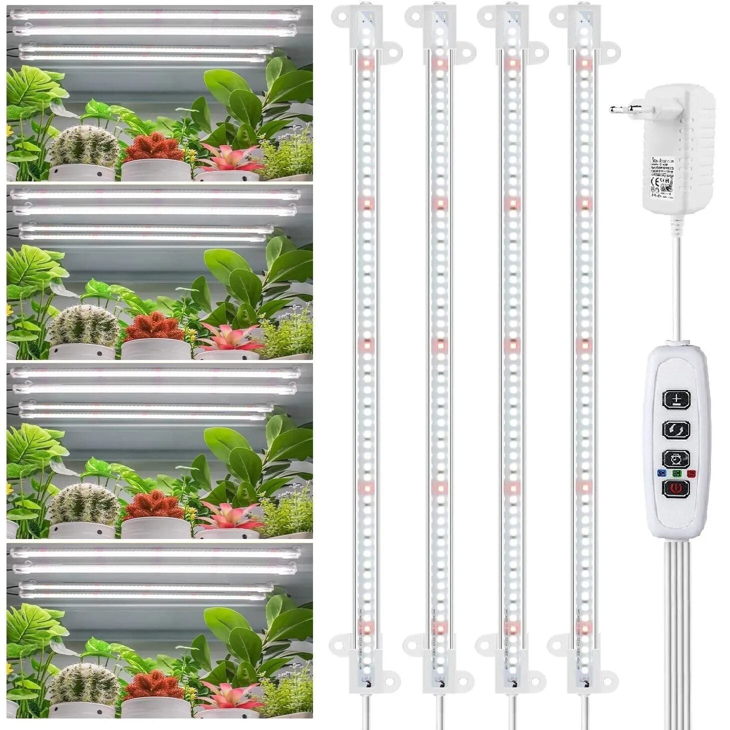 Indoor Grow Light Strip with Timer - Dimmable Phytolamps Full Spectrum for Flower Seedling Greenhouse