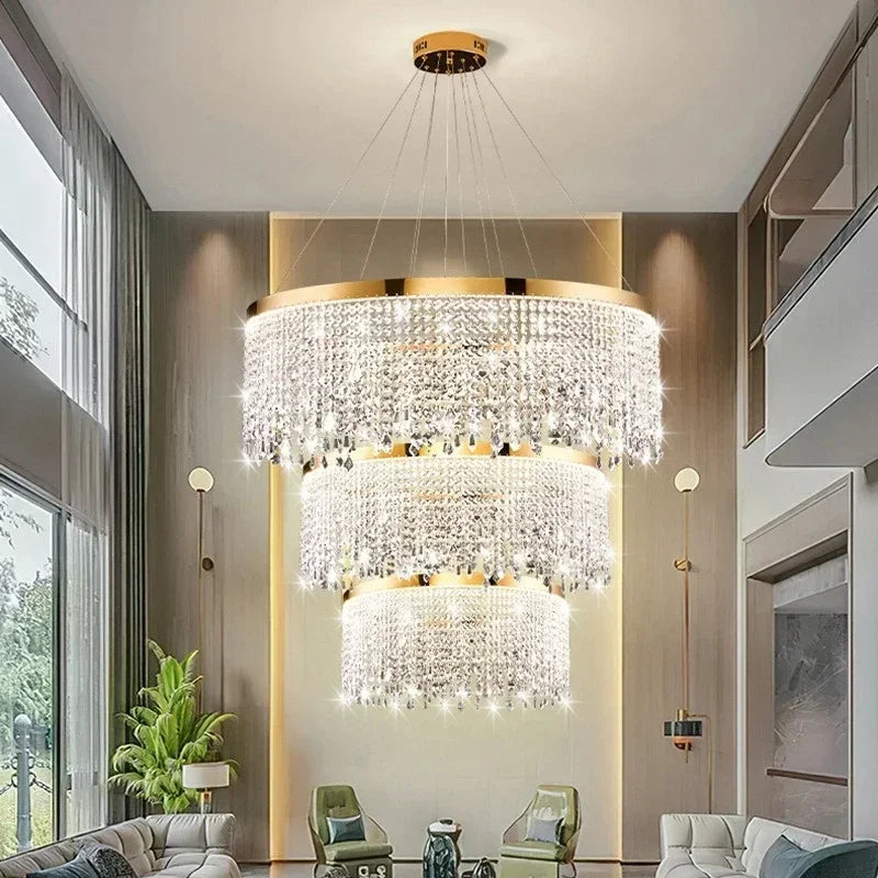 2025 Modern Circular Luxury Crystal Pendant Light Classical Round Chandelier Lighting For Dining Room Living Room Hotel