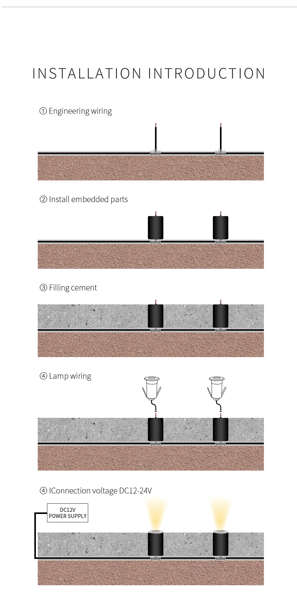 Waterproof Outdoor LED Light, Stainless Steel IP68 Terrace and Garden Ground Light, RGB RGBW, Recessed in Ground Lamp 12V/24V 2W