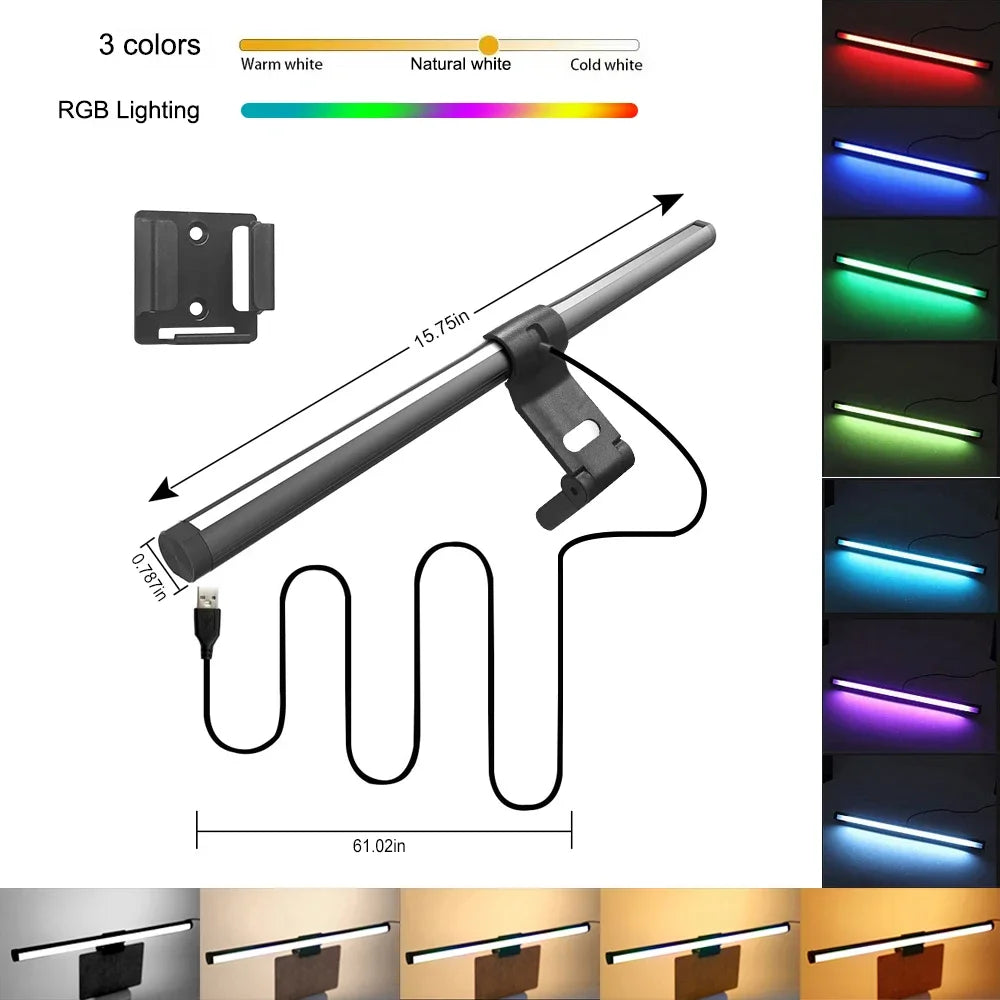 Stepless Dimmable RGB Monitor Light Bar - LED Screen Hanging Lamp with Backlight Atmosphere for Gaming & Study