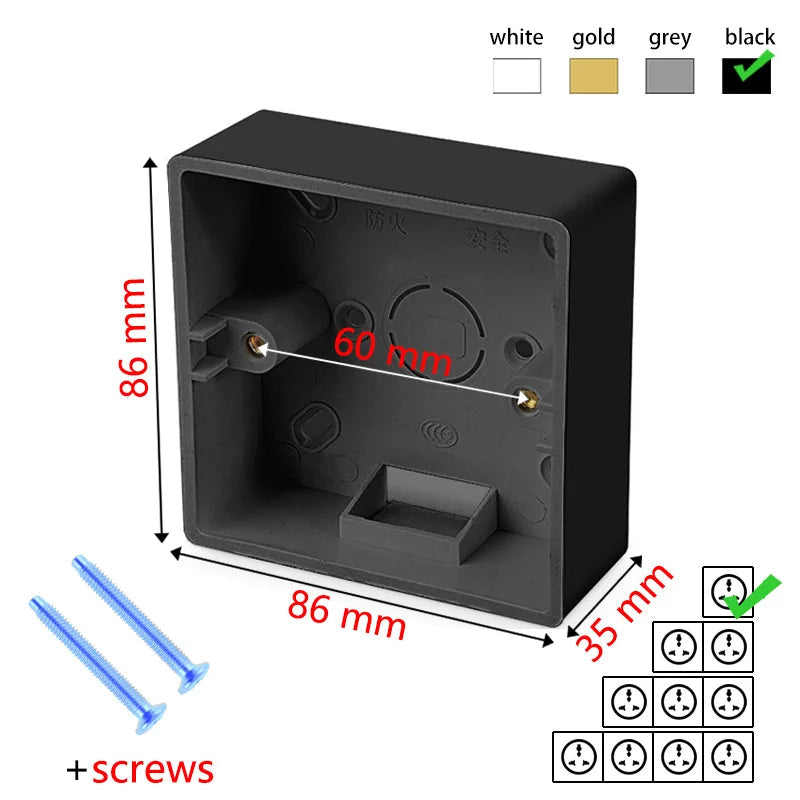 UL 94 V-0 Flame Retardant Wall Socket Box | 35mm Black Surface Mount PVC Box