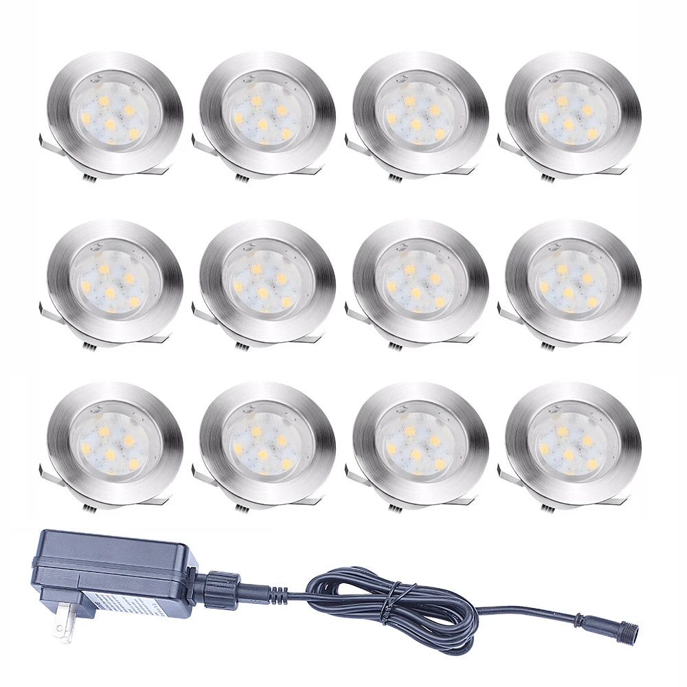 10Pcs Recessed LEDs Deck Lights DC12V Low Voltage IP67 Waterproof In-ground Lamp Landscape Light for Yard Garden Pathway Stairs