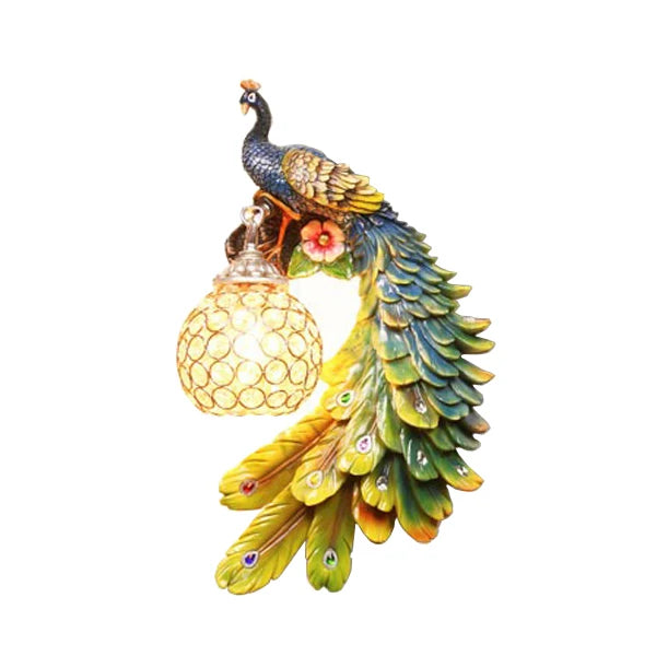 Modern European Resin Peacock Crystal Wall Lamps Bedroom Bedside Living Room TV Background Wall Lamp 110V 220V Wall Light