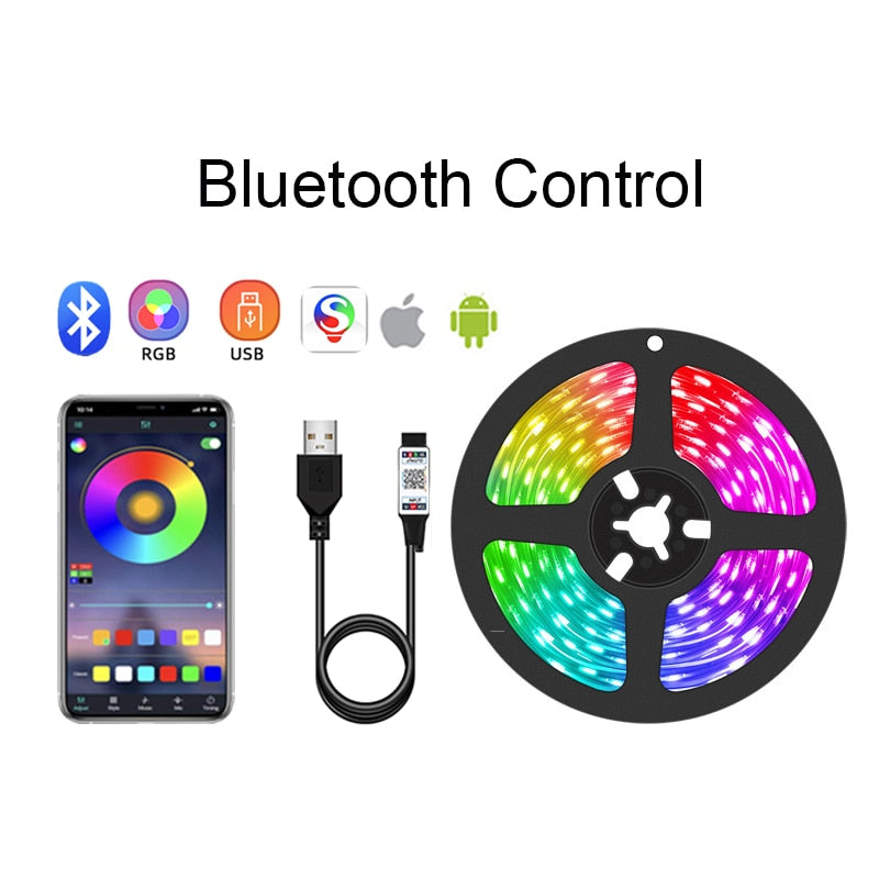 Led Strip Lights Bluetooth Usb Led Strips 5050 Music Sync Rgb Strip 5V Flexible Neon Light Strip For TV Black lights Decoration