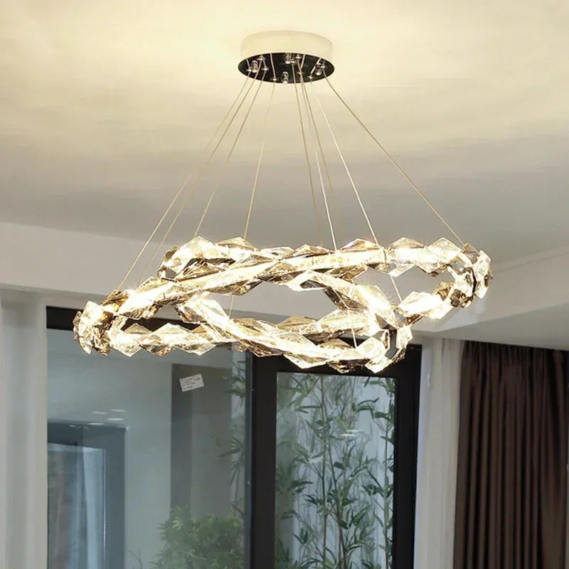 Chrome Modern Crystal Chandelier - Luxury LED Hanging Light for Living Room