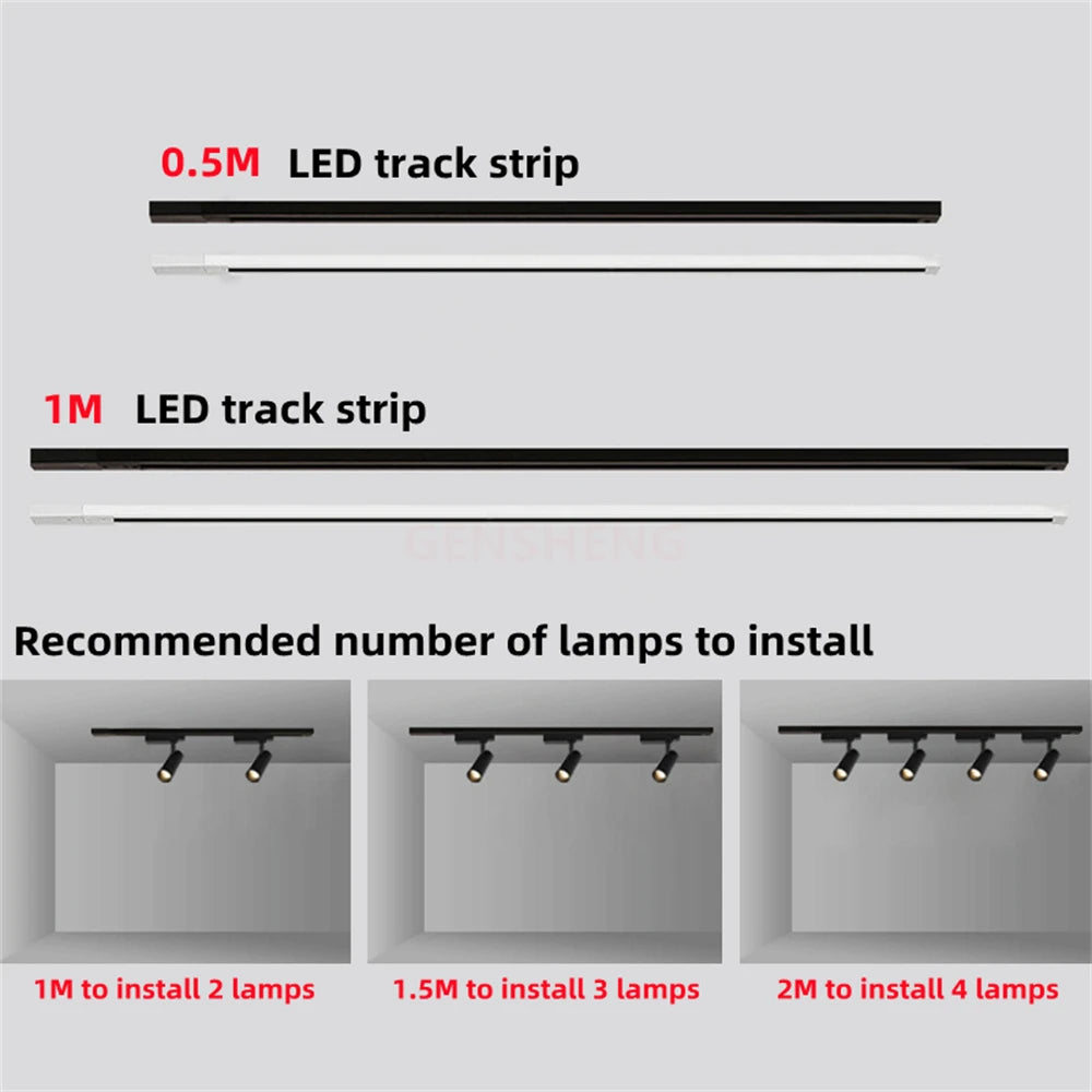 LED Track Light Rail 0.5M 1M Black White Aluminum 2 Wire System Track Light Series Universal Track for Ceiling Spot Lamps